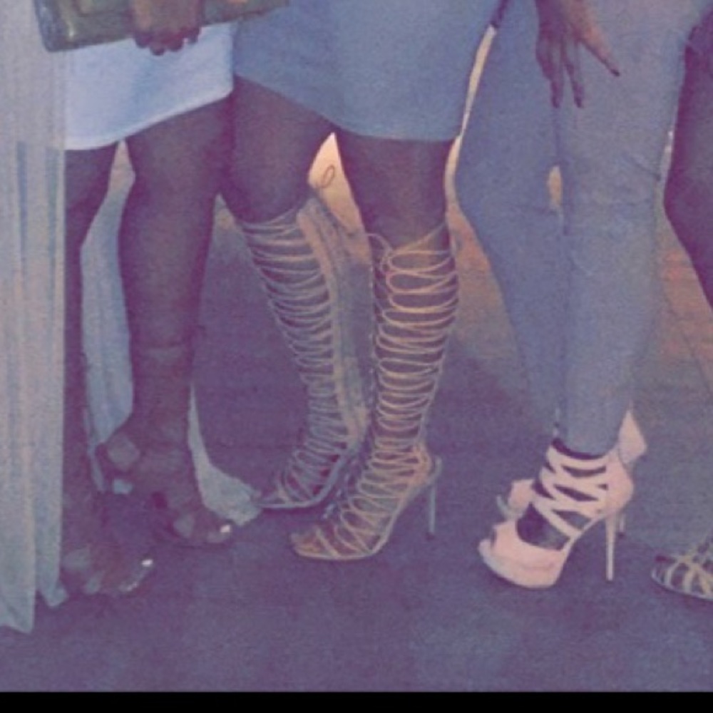 Nude mid knee high strapped heels - Picture 2 of 2